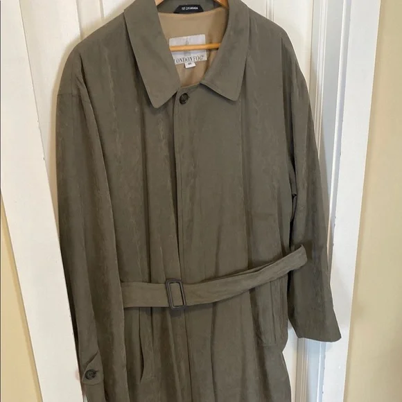 London Fog Men's Olive Army GreenTrench Coat Single Breasted Faux Suede Style - Picture 3 of 16